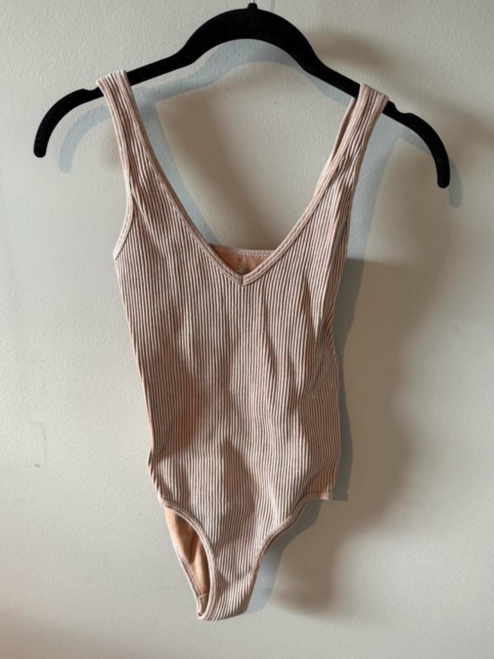 Aura Ribbed One-Piece Bodysuit - Light Beige